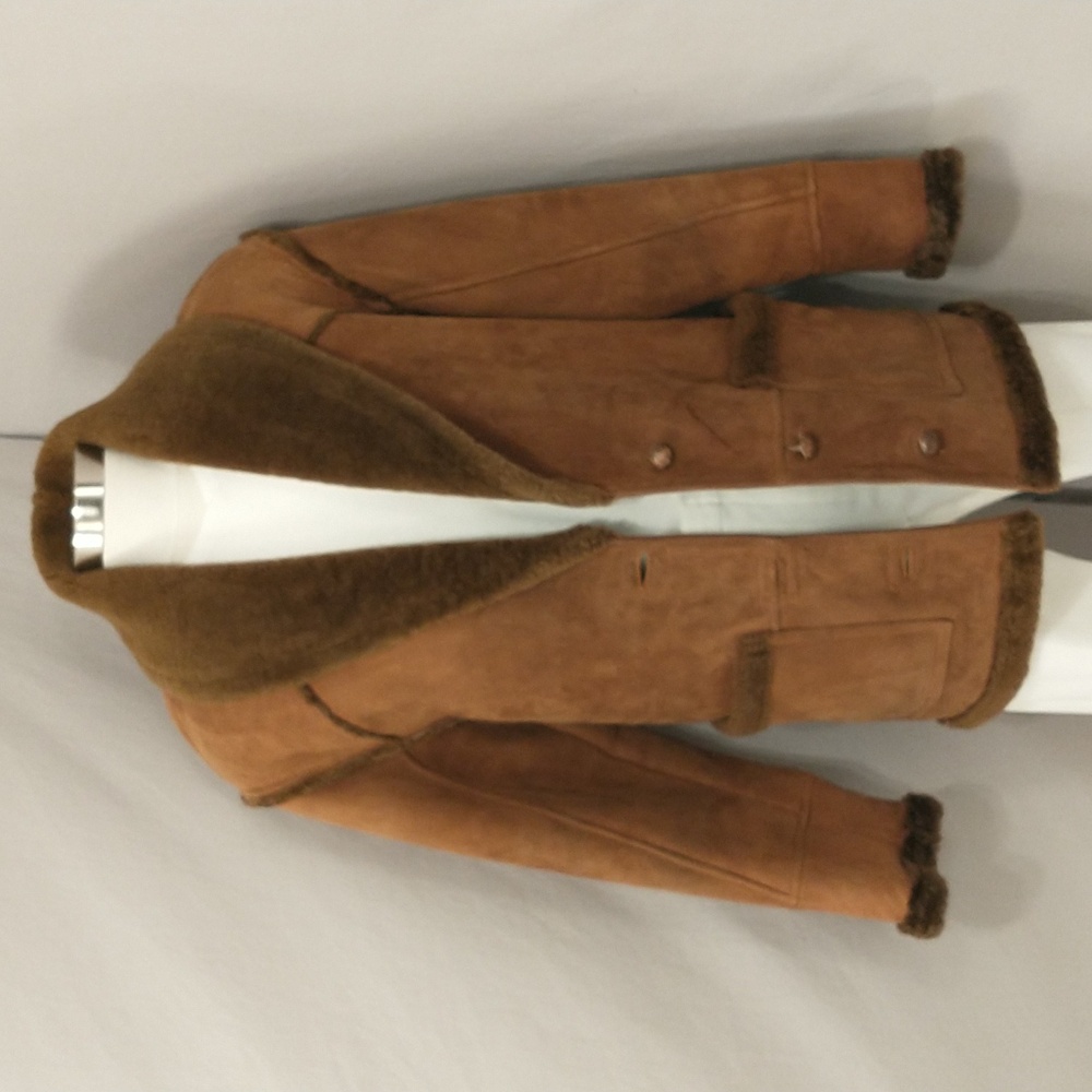 Argentina Shearling Coat Thick Fur & Leather Jacket Brown Sheepskin SzXS SeeMeas